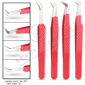 Pinzas de extensión de pestañas ecológicas de servicio OEM hechas a mano de buena venta de Color rojo por Beauty Concept International - Product Image 4