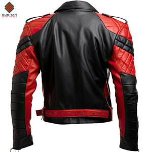Mens Red Black <b>Synthetic</b> <b>Leather</b> Bomber Jacket Casual Solid Zipper Motorcycle Coat Stylish Winter OEM Service - Product Image 2