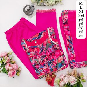 Mujeres Algodón Verano Boho Fiesta Urbano Cóctel Floral Largo Kurti Conjunto Con Pantalón Maxi Vestido - Product Image 3