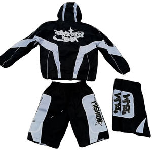 Unisex Winter Solid Custom 2-Piece Windbreaker <b>Shorts</b> Hooded Jacket Tracksuit Eco-Friendly Sporty Drawstring Closure Polyester - Product Image 1