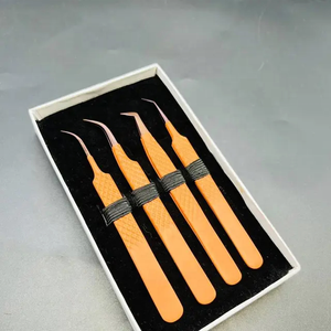 Pinzas de pestañas de volumen ruso con muestra gratis, pinzas de extensión de pestañas con LOGOTIPO grabado personalizado de acero inoxidable japonés sólido con punta dorada - Product Image 3