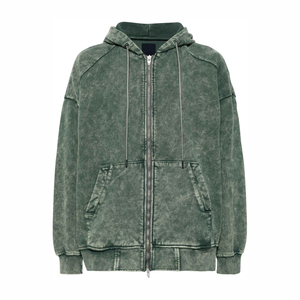 Sudaderas con capucha con cremallera personalizada Chaqueta 100% algodón French Terry Blank Slim Fit Full Zip up Vintage Acid Wash Sudaderas con capucha desgastadas para hombres - Product Image 1