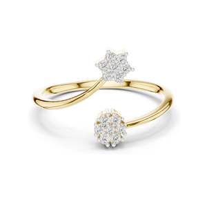 แหวนเพชรแล็บ 0.136 กะรัต รูปดาวคู่ สำหรับผู้หญิง ความใส VVS-VS EF ทอง 18KT, 14KT, 10KT และเงิน 925 สีโรสโกลด์, สีเหลือง, สีขาว - Product Image 1