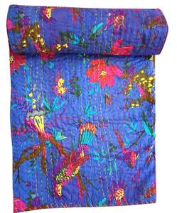 Recién llegado, edredones de trabajo Kantha de algodón hechos a mano, bloque de costura a mano, colcha Floral impresa, edredón bohemio Vintage indio - Product Image 1