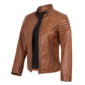 Chaqueta de Motocicleta de Cuero para Mujer, 100% de Alta Calidad, Transpirable, de Piel de Cordero Auténtica, Elegante - Product Image 1