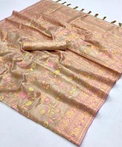 Sari en soie Banarasi avec broderie pour femmes mariées, tenue de soirée, tradition indienne, prêt à porter, prix bas - Product Image 4