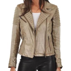 Stylish Modern <b>Ladies</b> Slim Fit Quilted <b>Leather</b> <b>Jacket</b> Trendy Metallic Color Outerwear for Autumn Casual Fashion - Product Image 1
