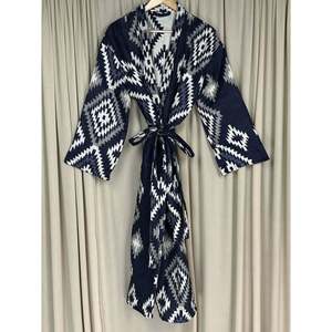 Cozy Winter Romance Yak Wool Blend Women <b>Kimono</b> Robe Blue Diamond Print <b>Cardigan</b> House Coat with Quirky Pockets Soft ODM Supply - Product Image 4
