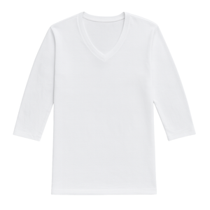 T-shirt blanc pour femme, manches 3/4, col en V, 100% coton biologique de luxe, pré-rétréci, certifié GOTS, doux, respirant, classique - Product Image 1