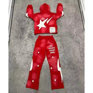 Ensemble de survêtement zippé délavé à l'acide effet soleil, coupe évasée, avec sweat à capuche et pantalon de jogging, grande taille, respirant, streetwear d'hiver - Product Image 4