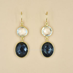Wholesale 925 Sterling Silver Drop Dangle <b>Earrings</b> Exquisite Natural Black <b>Onyx</b> Gemstone Gold Plated Trendy Style for Parties - Product Image 3