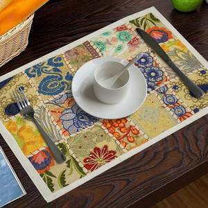 Manteles individuales de mesa de retazos bordados a mano con corredor, esteras de algodón hechas a mano Vintage indio, manteles individuales de comedor de mesa Runner - Product Image 2
