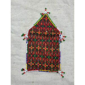 Afghan Beaded <b>Pouch</b> with Open Closure Handmade Needle <b>Worked</b> Design - Product Image 1