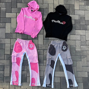 ชุดสเวตเตอร์กางเกงขาบานมีฮู้ด2ชิ้นสำหรับผู้ชายผ้าคอตตอน100% ออกแบบได้ตามต้องการสำหรับฤดูหนาว - Product Image 1