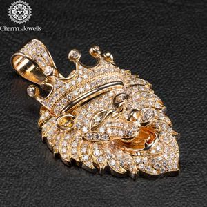 Charm_Jewells Pendentif Tête de Lion Couronnée en Argent 925 Plaqué Or 22K avec Moissanite Micro-Pavé Certifié IGI, Style Hip Hop Unisexe pour Homme - Product Image 4