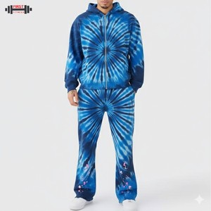 Survêtement à capuche pour hommes 100% coton polaire respirant lavage à l'acide fermeture éclair Logo imprimé solide saison d'hiver football Jogging - Product Image 5