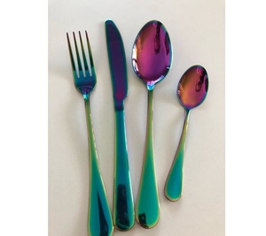 Vaisselle en argent personnalisée à logo tendance 2025, vente en gros, acier inoxydable, cuillère à dessert colorée, cuillère à café ronde, cuillère à dégustation - Product Image 1