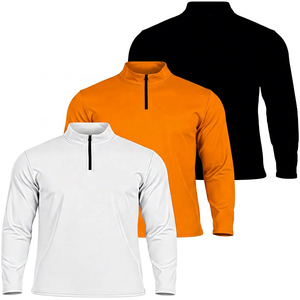 Camiseta de Manga Larga con Cierre de Cremallera de un Cuarto para Hombre, Tejido Sólido, Corte Regular, Secado Rápido, Cuello con Capucha, Blanca, Azul, Negra, Ropa Deportiva Ecológica de Invierno - Product Image 2