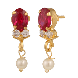 Joyería de moda chapada en oro indio CZ Perla Rosa y blanco collar pendientes conjunto para boda - Product Image 5