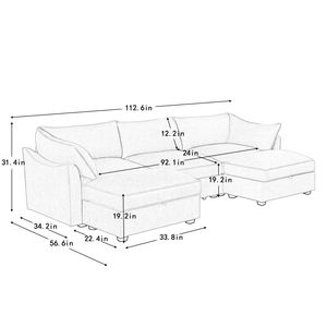 U-Shape 3-Seat Deep Couch Sofa with 2 Movable Ottomans Crescent-Shaped Armrests for Living Room brand new - Product Image 5