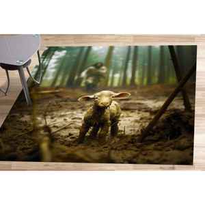Alfombra con diseño de cordero en el bosque: Decoración rústica de animales del bosque, alfombra delgada no tejida - Product Image 5