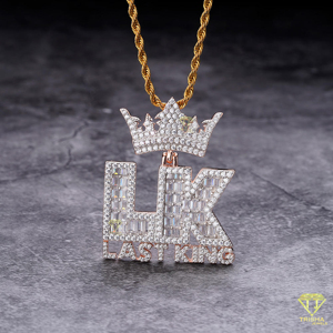 Nuevos colgantes de corona de letras LK de plata 925 fina para hombre, bagguette de diamantes de moissanita helada, corona de oro chapado en oro blanco para fiestas - Product Image 4