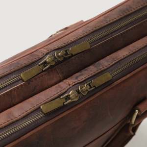 Preston Vintage Distressed Brown Genuine Cow <b>Leather</b> Briefcase <b>Soft</b> <b>Bag</b> with Two-Way Zipper Closure Casual Work Design Men's - Product Image 3