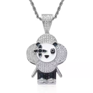 จี้แพนด้าขนาด2นิ้วประดับเพชรธรรมชาติทรงกลมสีเงินชุบเครื่องประดับรูปสัตว์น่ารักสำหรับความเรียบง่ายที่โดดเด่น - Product Image 1