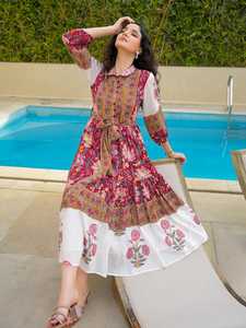 Vestido Maxi Boho de Algodón con Estampado Floral Hecho a Mano, Vestido Midi de Verano para la Playa y Vacaciones - Product Image 6