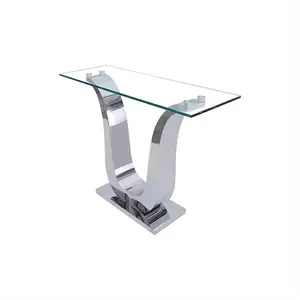 सुरुचिपूर्ण गुणवत्ता वाले सिल्वर रंग की टेबल सॉलिड ग्लास टॉप आधुनिक फर्नीचर नवीनतम डिजाइन कंसोल टेबल खराब कमरे की सजावट