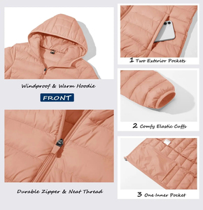 OEM Lightweight Women's Coat Warm Nylon Water Breathable Resistant <b>Jackets</b> Spring Autumn Casual Hooded Zipper Puffer <b>Jackets</b> - Product Image 6