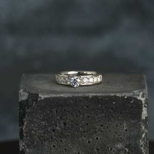 6mm Round Cut Moissanite Engagement <b>Ring</b> | <b>Solitaire</b> with Pave Side Stones | Gold or <b>Silver</b> Bridal Wedding Fine Jewelry OEM - Product Image 2