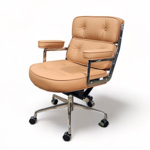 Fauteuil pivotant contemporain en cuir Nappa avec base et structure en aluminium pour atelier et visiteurs (GAK995) - Product Image 1