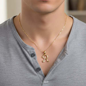 Pendentif lettre R en argent sterling 925 pur, plaqué or et or rose, rhodié, avec option de breloques en zircon cubique à 11 pierres, certifié BIS - Product Image 4