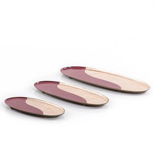 Bandeja de servicio decorativa de mesa de restaurante de forma ovalada con juego de tres bandejas de servicio hechas a mano de diseño elegante de color rosa - Product Image 1