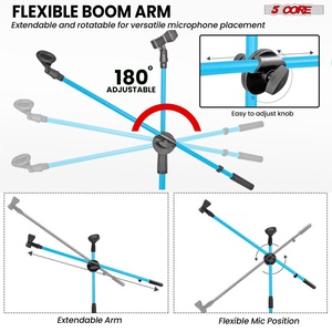 5 Core Mic Stand Floor Height Adjustable <b>Tripod</b> Microphone Stands w Extending Telescoping Boom Arm - Product Image 3