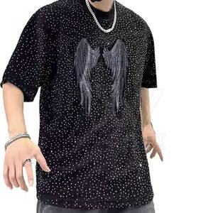 Ropa de verano para hombre, camisetas con diamantes de imitación, 100% algodón, ajuste holgado, estampado, mejor calidad, nuevo estilo, camiseta con diamantes de imitación para hombre - Product Image 3