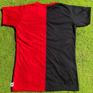T-shirt d'été respirant et écologique en jersey de coton à manches courtes et col en V rouge et noir bicolore de haute qualité pour femmes - Product Image 5