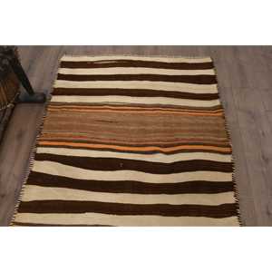 Alfombra de lana vintage con diseño de patchwork, estilo Kilim, color marrón, estilo suroeste, de 3.6x11 pies, con base de látex. - Product Image 4