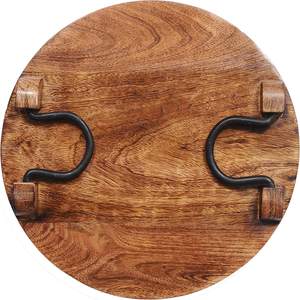 Plateau de service naturel en bois de style moderne forme ronde avec poignée en métal réglable en métal ustensiles de cuisine produit décoratif pour la maison - Product Image 1