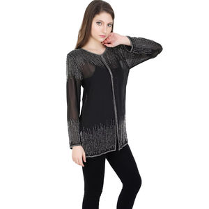 แจ็กเก็ตตอนเย็นหรูหราด้วยลูกปัดที่ซับซ้อนสำหรับโอกาสพิเศษเสื้อผ้าผู้หญิงเปิดด้านหน้าลูกปัดผ้าคลุมงานเลี้ยงค็อกเทล - Product Image 1