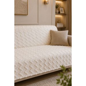 Housse de canapé antidérapante 100% polyester en tissu peluche écru - Product Image 3