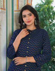 <span class=keywords><strong>Zig</strong></span> <span class=keywords><strong>Zag</strong></span> in màu Xanh anarkali kurti vải mềm thoải mái phù hợp lý tưởng cho mặc hàng ngày theo kiểu với thanh lịch truyền thống Ấn Độ - Product Image 6