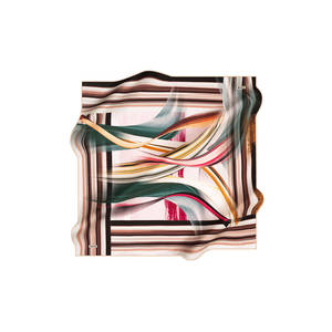 Écharpe rectangulaire rayée en soie beige - 100% soie, motif imprimé long pour toutes les saisons - Product Image 1