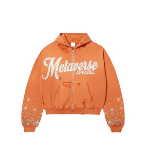 Sweat-shirts à capuche pour hommes 100% coton, qualité supérieure, broderie usée, épaules tombantes, strass, mode streetwear, sweat-shirts décontractés - Product Image 6