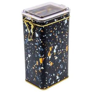 Boîte en métal rectangulaire Kontensan ER0531H 1,3 L avec fermoir à fil 75x100x190 mm Terrazzo Noir avec couvercle transparent pour ustensiles - Product Image 3