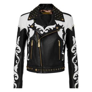 Veste de motard en cuir noir pour femme, nouveau Style clouté d'étoile avec cuir en peau de vache - Product Image 3