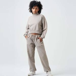 Stylish Women French Terry Mock Neck Sweatsuit - Soft and Comfortable <b>Two</b>-<b>Piece</b> Outfit Ideal for <b>Lounging</b> and Casual Wear - Product Image 1