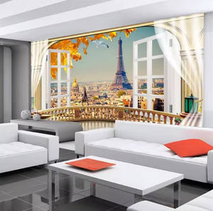 Papel <span class=keywords><strong>De</strong></span> Parede Papel Tapiz Personalizado 3D Estéreo Foto Murales Balcón París Paisaje Torre Eiffel Sofá Fondo Papel <span class=keywords><strong>De</strong></span> Pared - Product Image 2