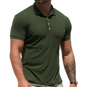 Polo de Algodón de Manga Corta a Rayas Blancas para Hombre, Camiseta Informal de Punto Transpirable de Corte Regular - Product Image 4